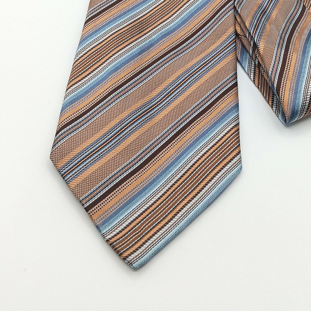 Sartori Silk Repp Tie Mens Long 62” Blue Gold Thin Stripe Luxury Wide New
